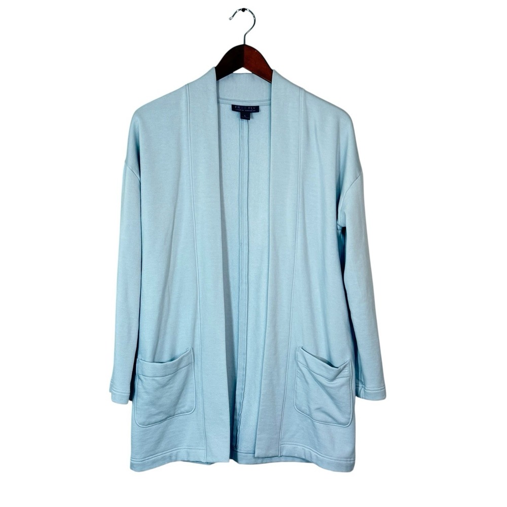 Free Fly Sweater Womens Large Blue‎ Bamboo Fleece Open Front Cardigan